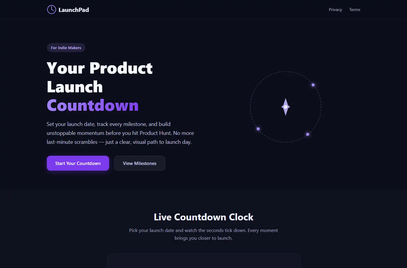 Screenshot of Launch Countdown & Milestone Tracker interface showing the project page in use